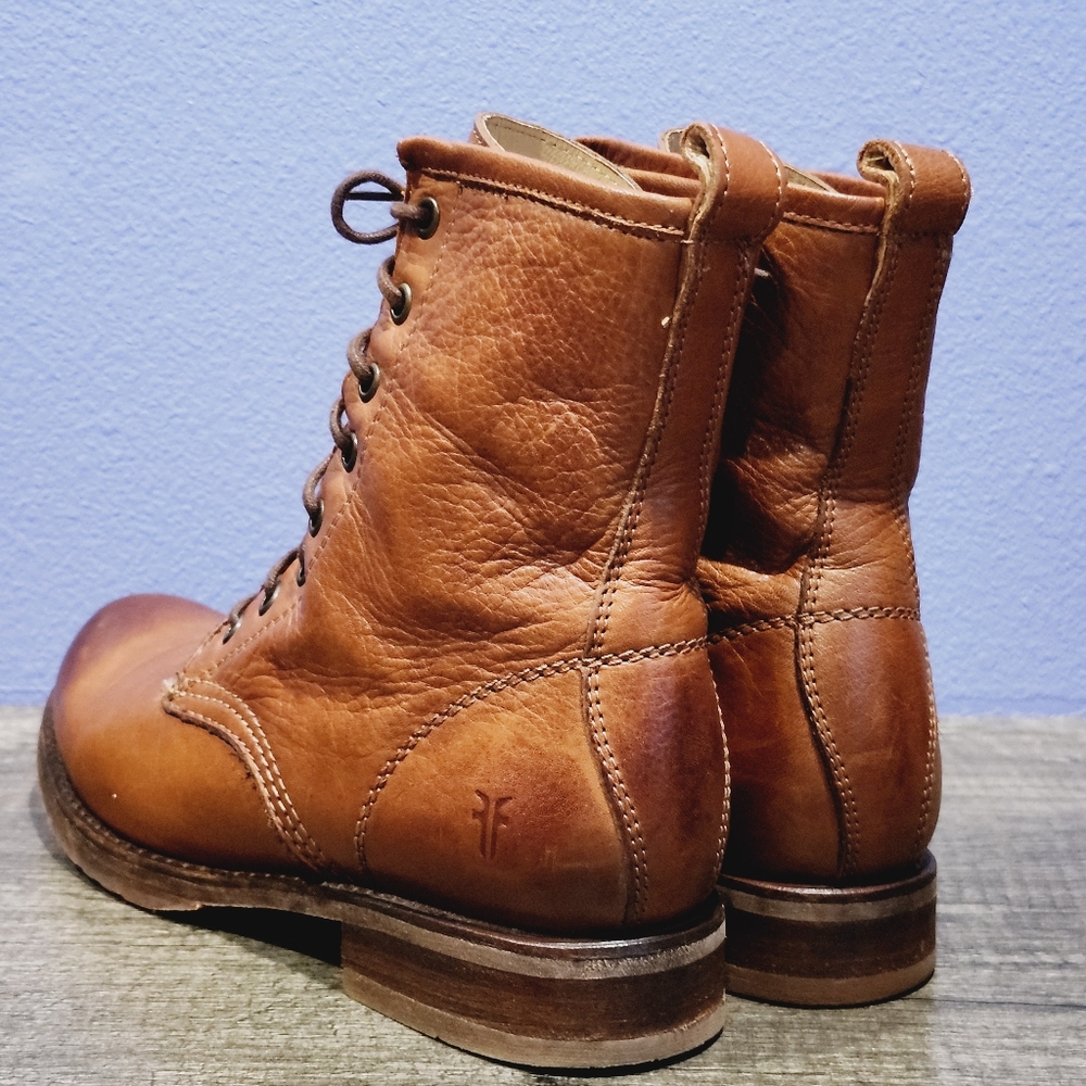 Frye Tan Leather Lace-Up Heeled Boots - Picture 9 of 15